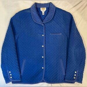 Talbots Petites Sz L Quilted Jacket Snaps Corduroy Trim Pockets Stretch Blue